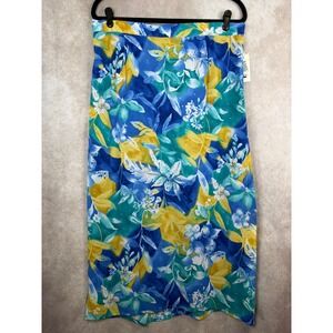 NWT VTG Bentley Plus Floral Maxi Skirt Womens Size 20 Blue Yellow Green Tropical
